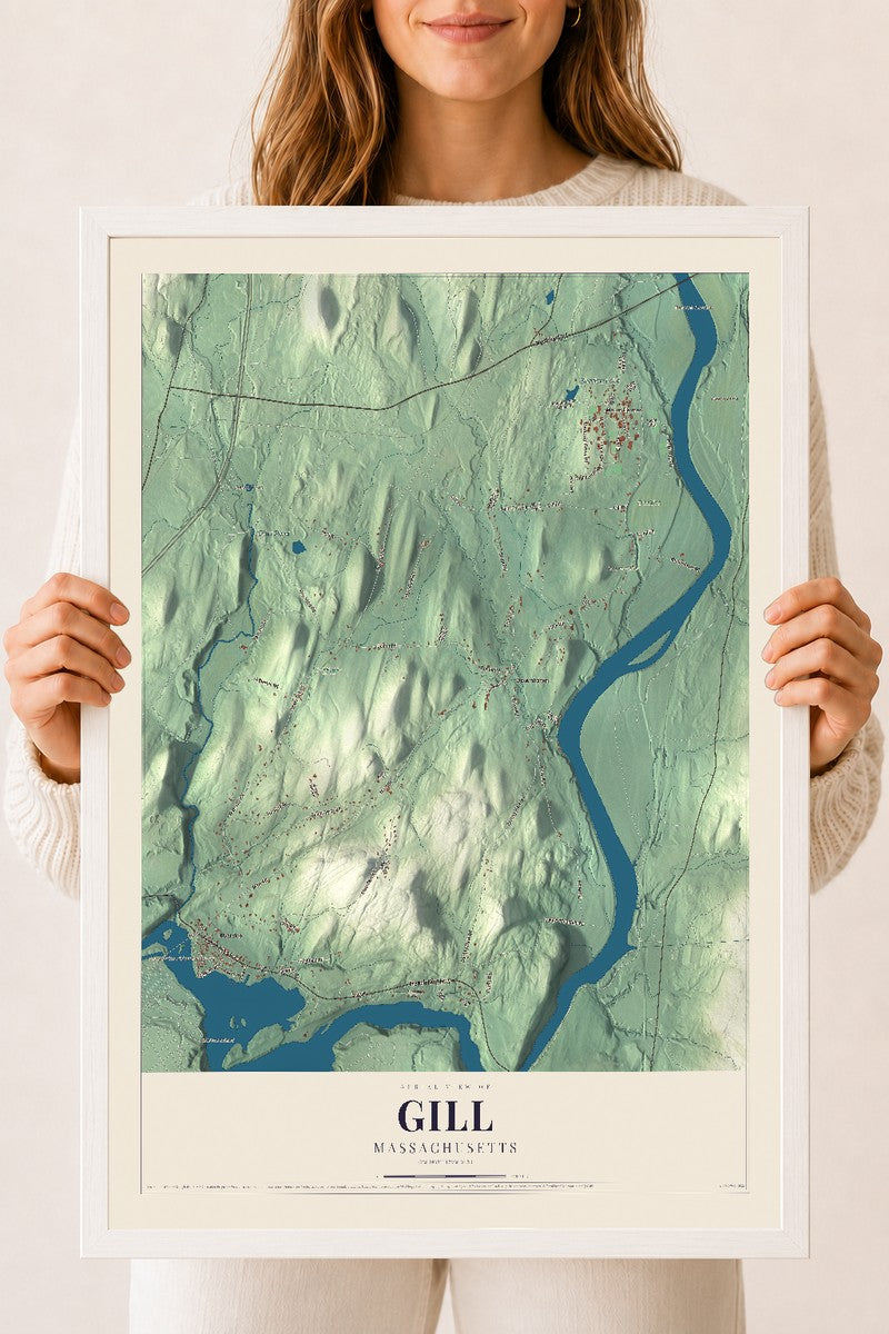 Gill, Massachusetts map print - 18 x 24 white Ayous wood frame