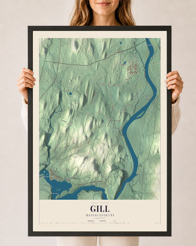 Gill, Massachusetts map print - 24 x 36 black Ayous wood frame