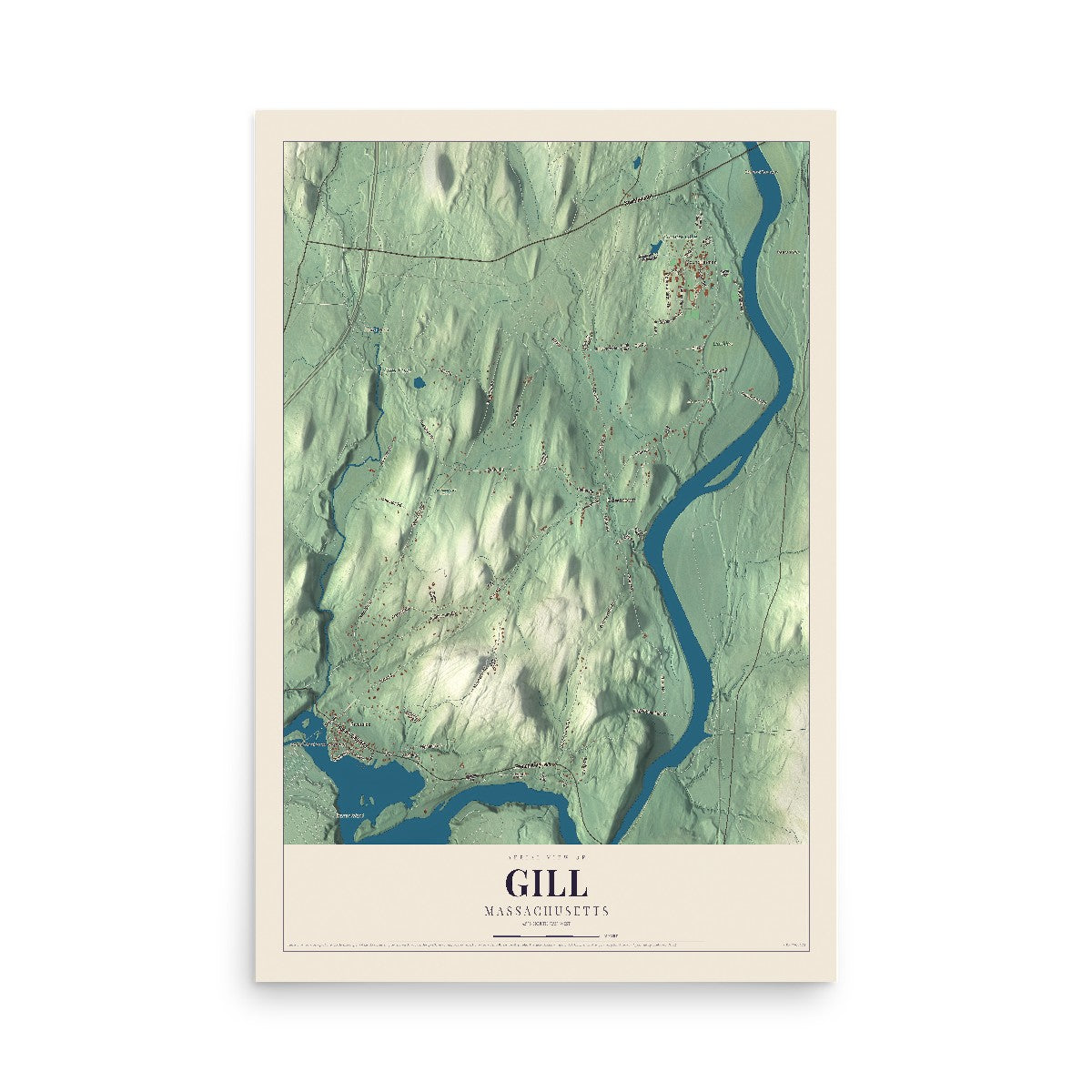 Map of Gill, Massachusetts, 12 x 18 inch unframed archival matte print