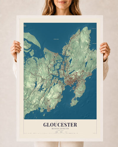 Gloucester, Massachusetts map print - 24 x 36 white Ayous wood frame