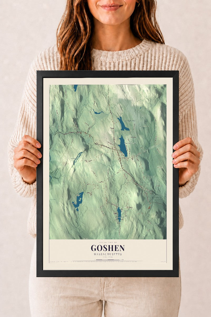Goshen, Massachusetts map print - 12 x 18 black Ayous wood frame