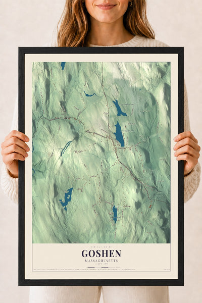 Goshen, Massachusetts map print - 18 x 24 black Ayous wood frame