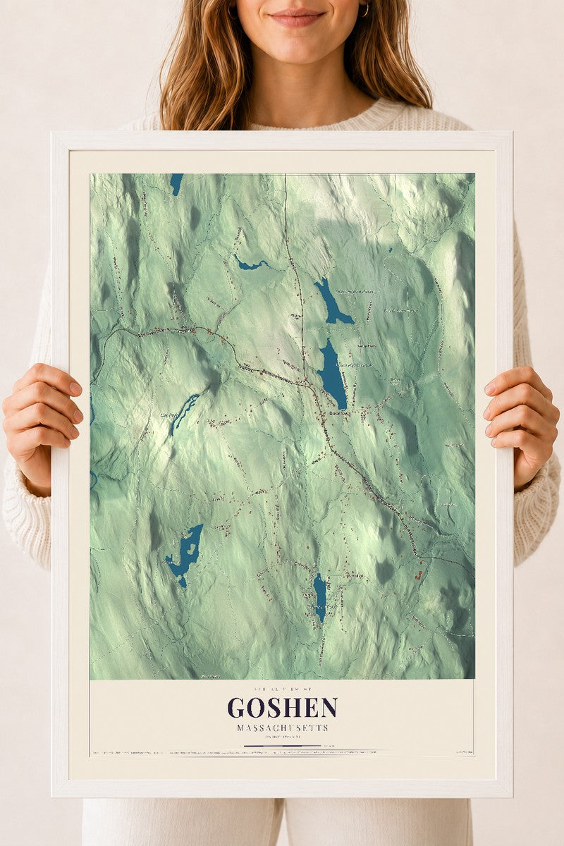 Goshen, Massachusetts map print - 18 x 24 white Ayous wood frame