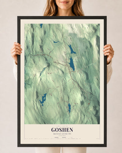 Goshen, Massachusetts map print - 24 x 36 black Ayous wood frame