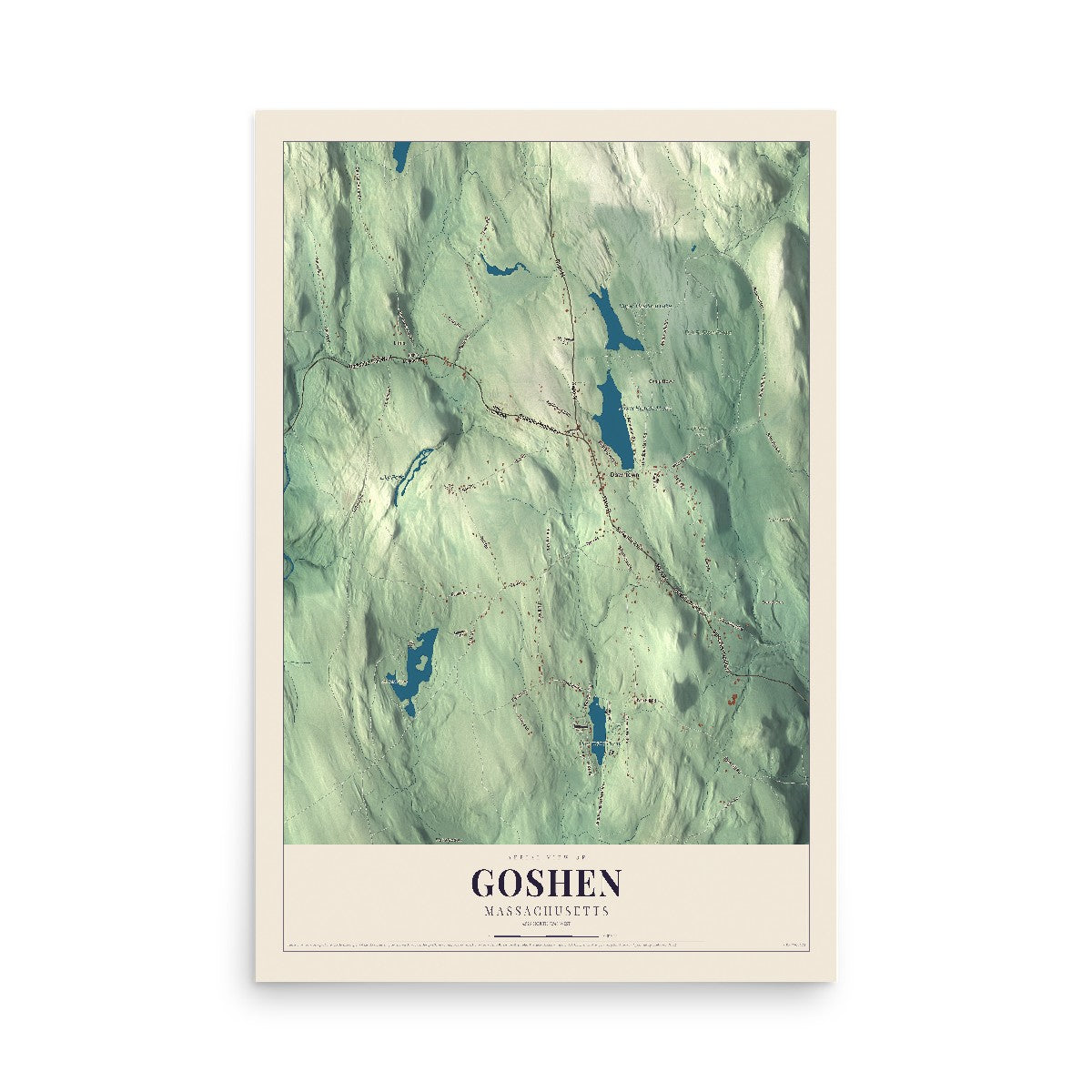 Map of Goshen, Massachusetts, 12 x 18 inch unframed archival matte print