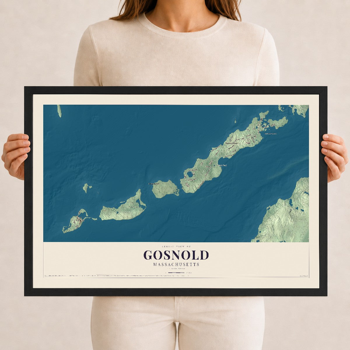 Gosnold, Massachusetts map print - 12 x 18 black Ayous wood frame