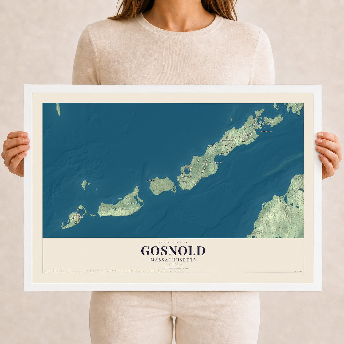 Gosnold, Massachusetts map print - 12 x 18 white Ayous wood frame