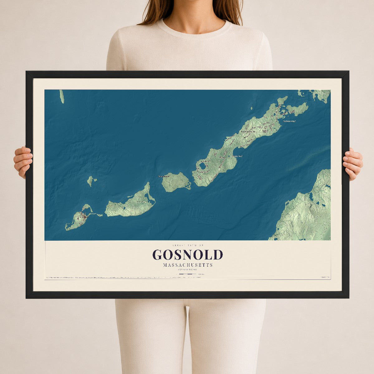 Gosnold, Massachusetts map print - 24 x 36 black Ayous wood frame