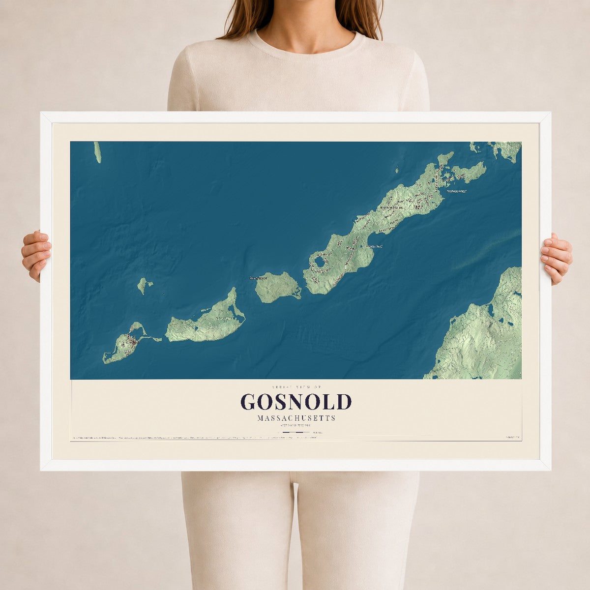 Gosnold, Massachusetts map print - 24 x 36 white Ayous wood frame