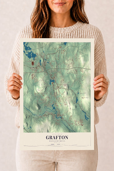 Grafton, Massachusetts map print - 12 x 18 archival matte print