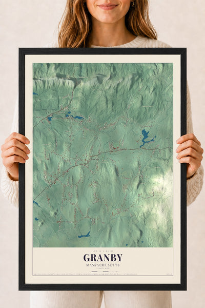 Granby, Massachusetts map print - 18 x 24 black Ayous wood frame