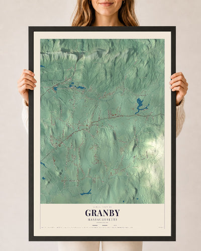 Granby, Massachusetts map print - 24 x 36 black Ayous wood frame