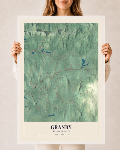 Granby, Massachusetts map print - 24 x 36 white Ayous wood frame