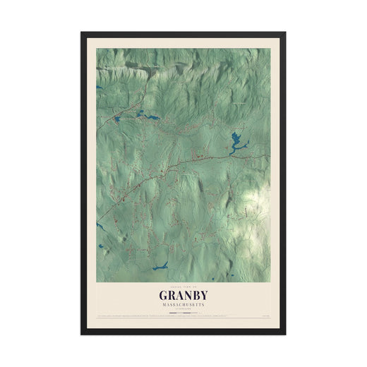 Map of Granby, Massachusetts, 12 x 18 inch print in a black wood frame