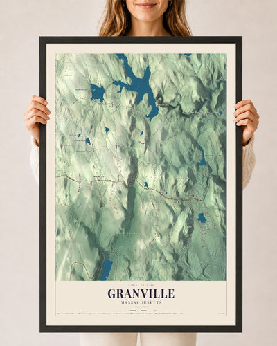 Granville, Massachusetts map print - 24 x 36 black Ayous wood frame