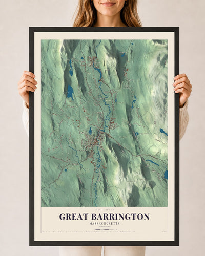 Great Barrington, Massachusetts map print - 24 x 36 black Ayous wood frame