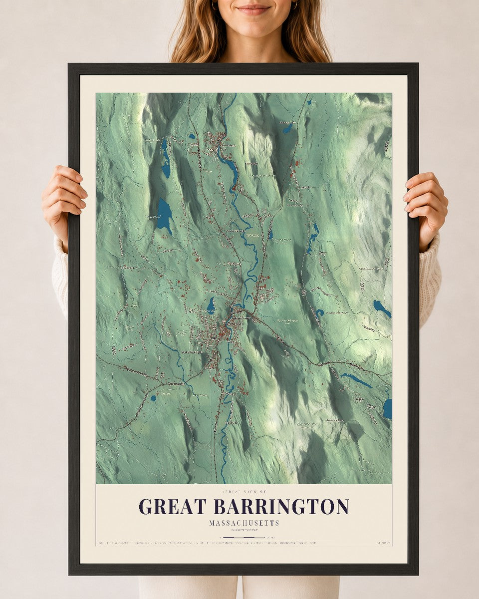 Great Barrington, Massachusetts map print - 24 x 36 black Ayous wood frame