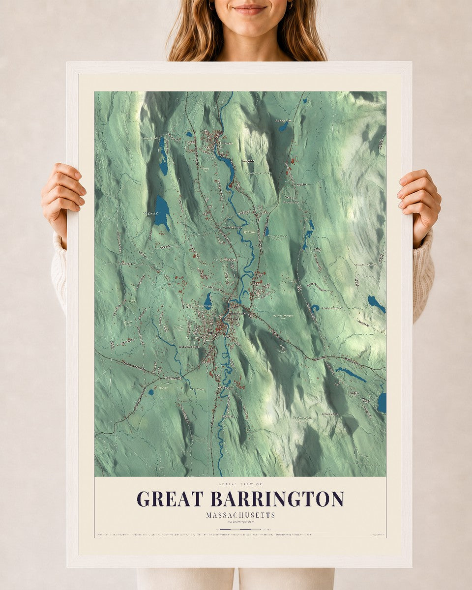 Great Barrington, Massachusetts map print - 24 x 36 white Ayous wood frame