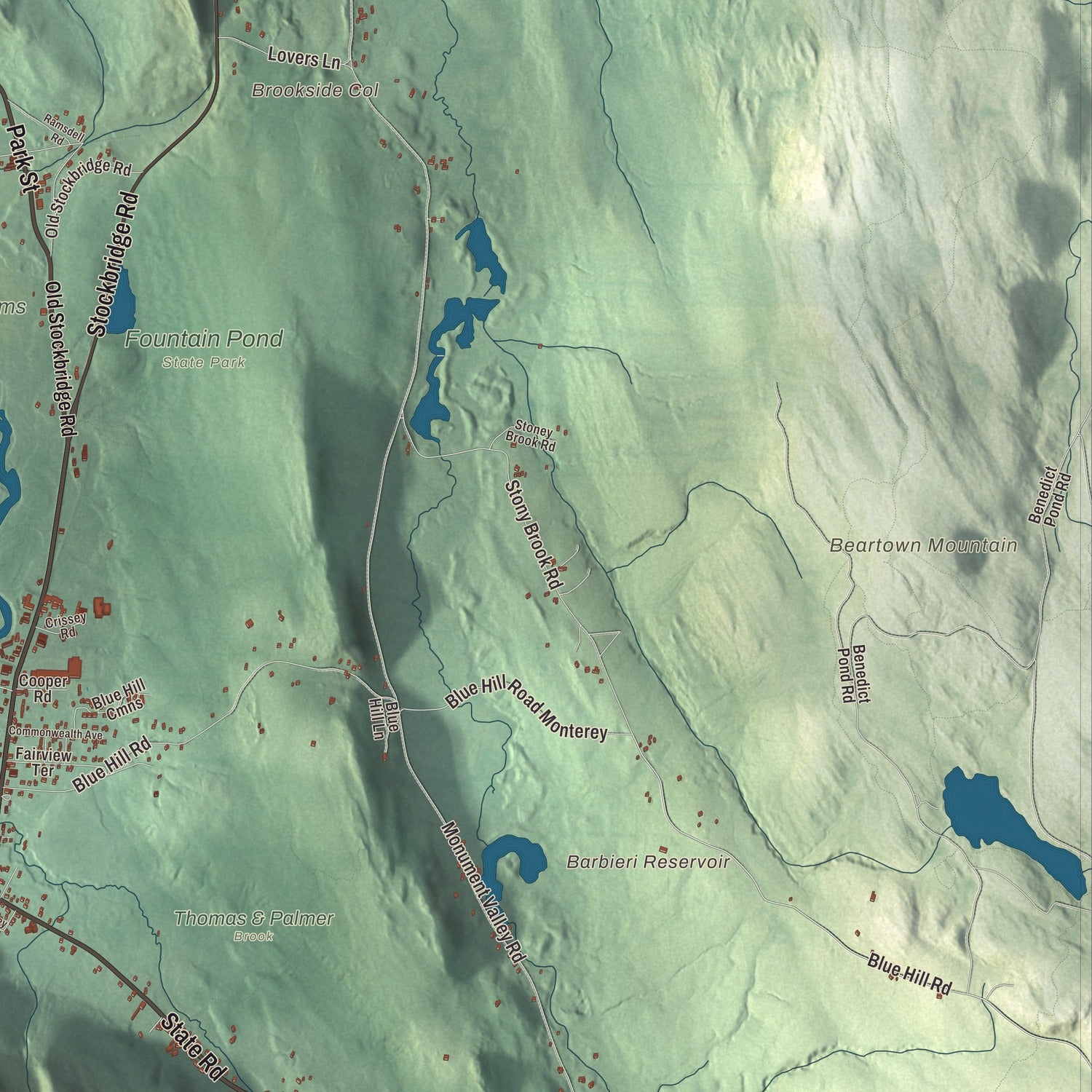 Terrain and local geography detail from the Great Barrington, Massachusetts map
