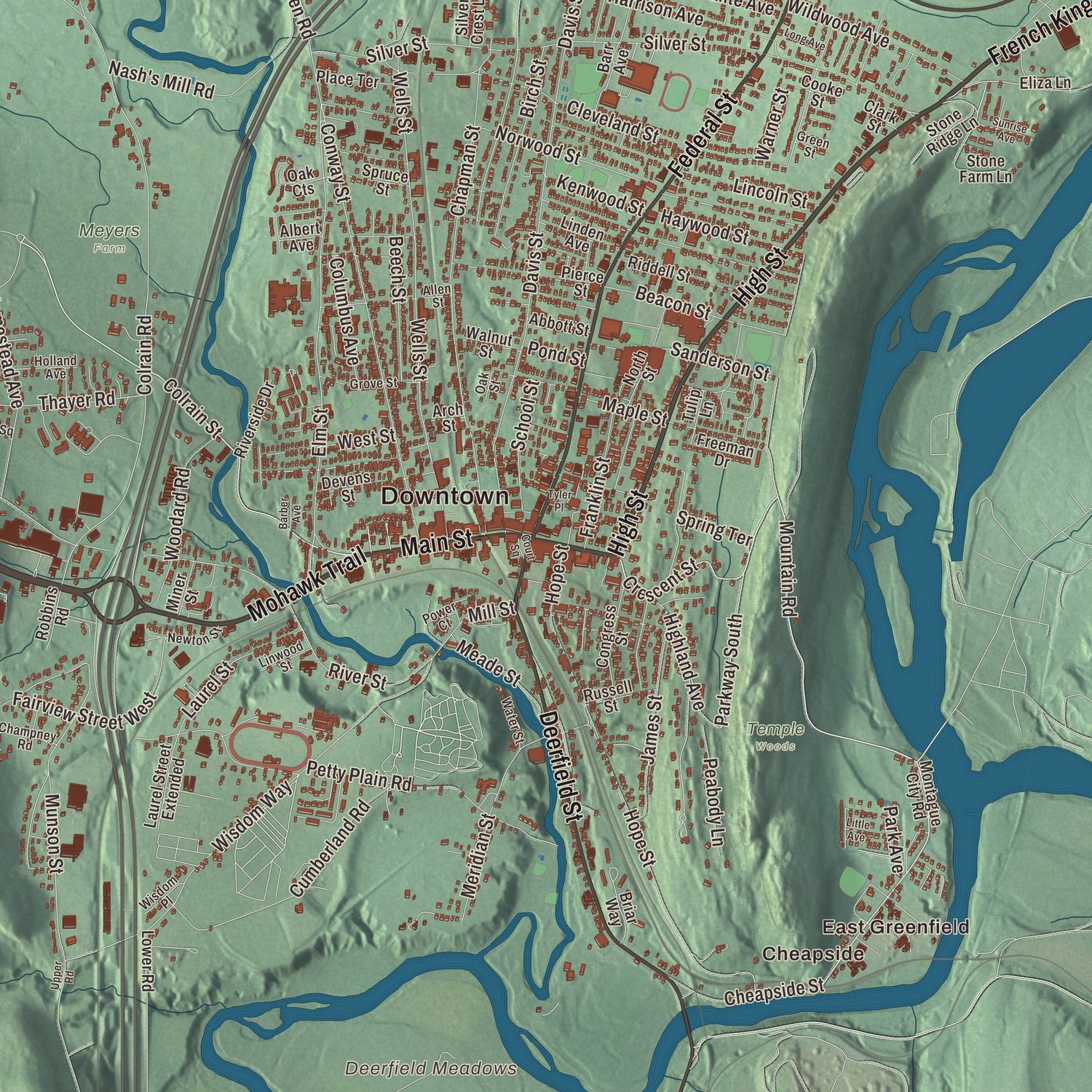 Street and neighborhood detail from the Greenfield, Massachusetts map