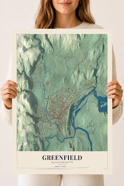 Greenfield, Massachusetts map print - 18 x 24 archival matte print