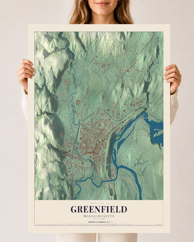 Greenfield, Massachusetts map print - 24 x 36 archival matte print