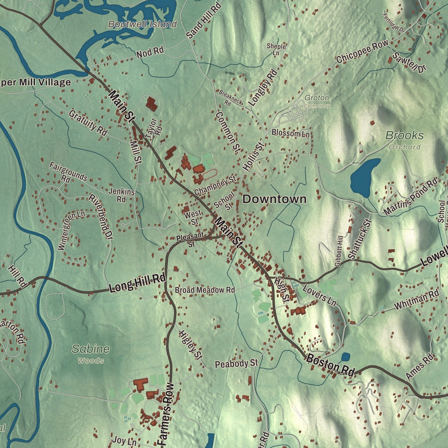 Street and neighborhood detail from the Groton, Massachusetts map