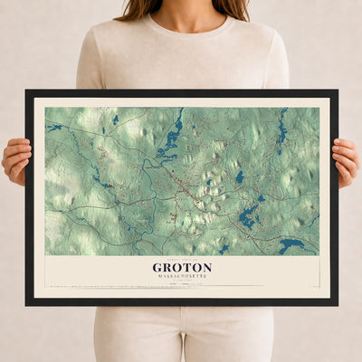 Groton, Massachusetts map print - 12 x 18 black Ayous wood frame