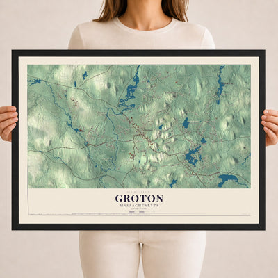 Groton, Massachusetts map print - 18 x 24 black Ayous wood frame