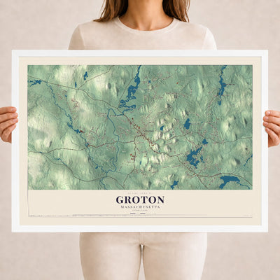 Groton, Massachusetts map print - 18 x 24 white Ayous wood frame