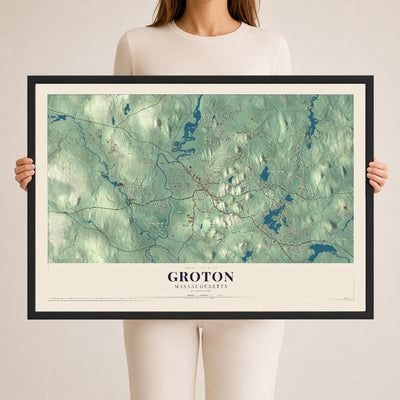 Groton, Massachusetts map print - 24 x 36 black Ayous wood frame