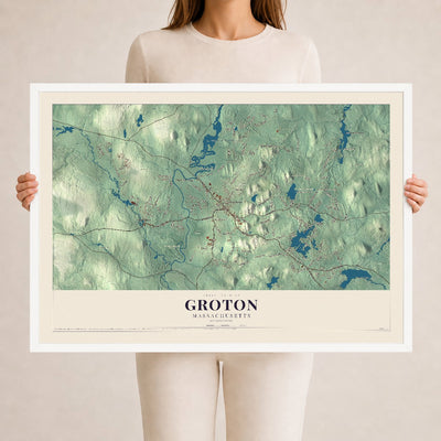 Groton, Massachusetts map print - 24 x 36 white Ayous wood frame