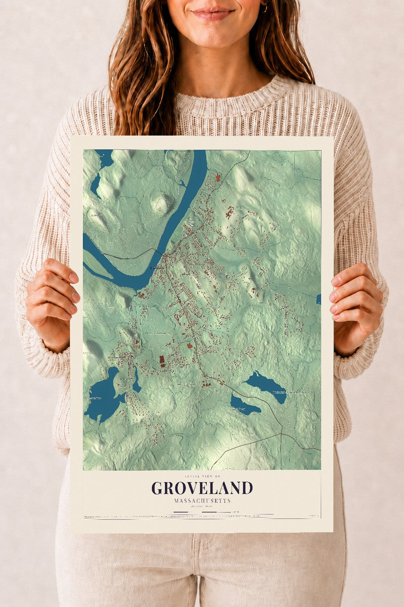 Groveland, Massachusetts map print - 12 x 18 archival matte print