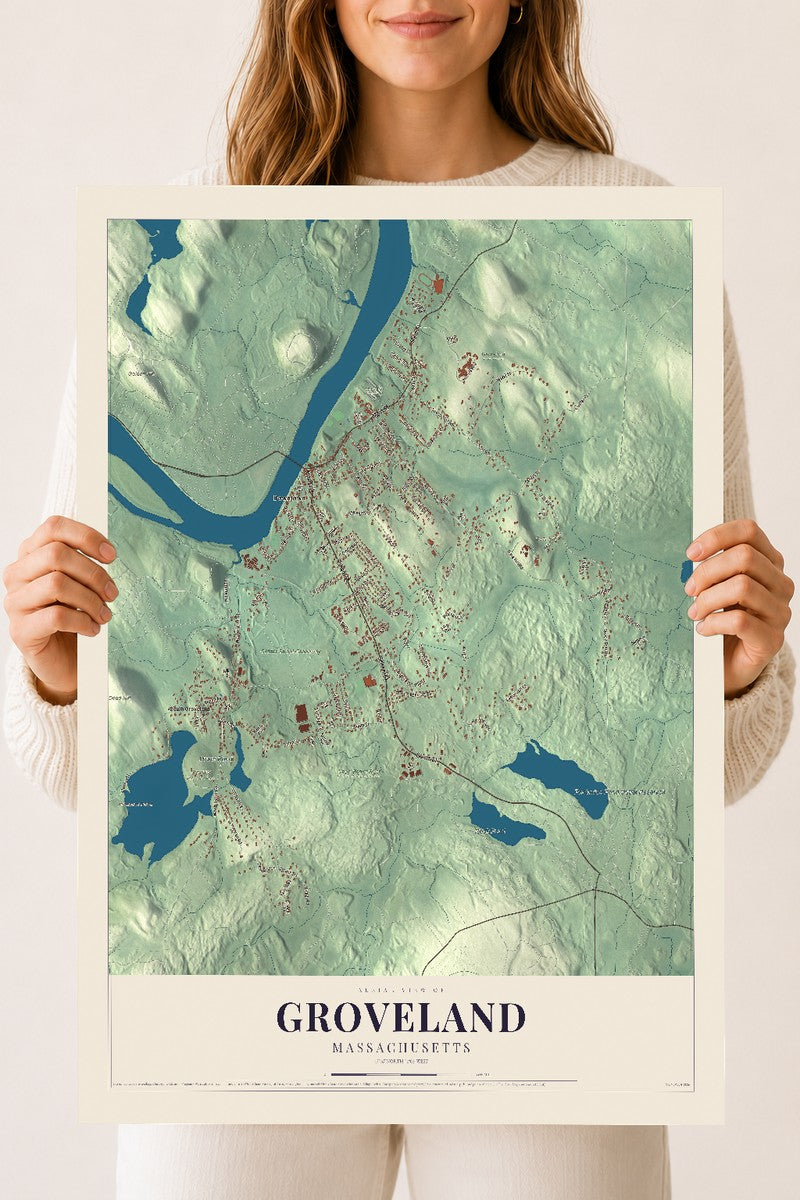 Groveland, Massachusetts map print - 18 x 24 archival matte print