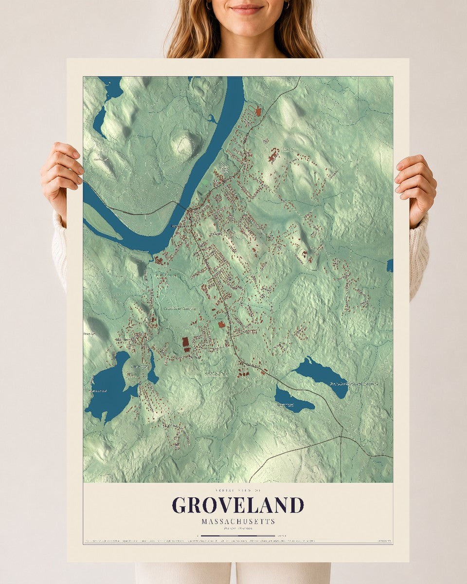 Groveland, Massachusetts map print - 24 x 36 archival matte print