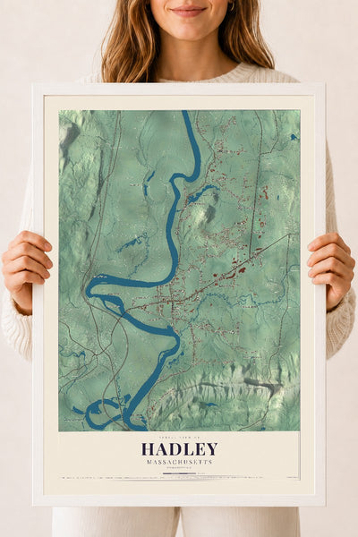 Hadley, Massachusetts map print - 18 x 24 white Ayous wood frame