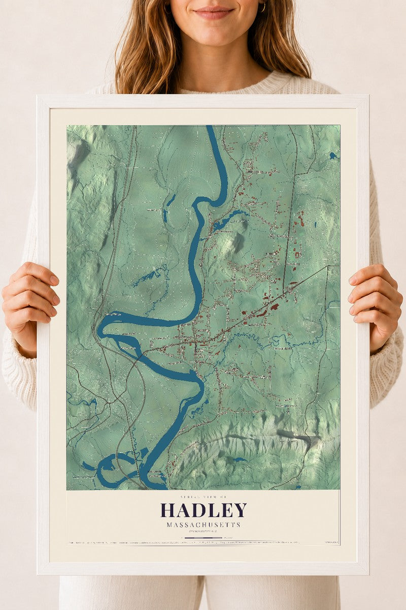 Hadley, Massachusetts map print - 18 x 24 white Ayous wood frame