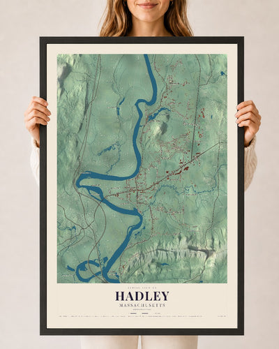 Hadley, Massachusetts map print - 24 x 36 black Ayous wood frame