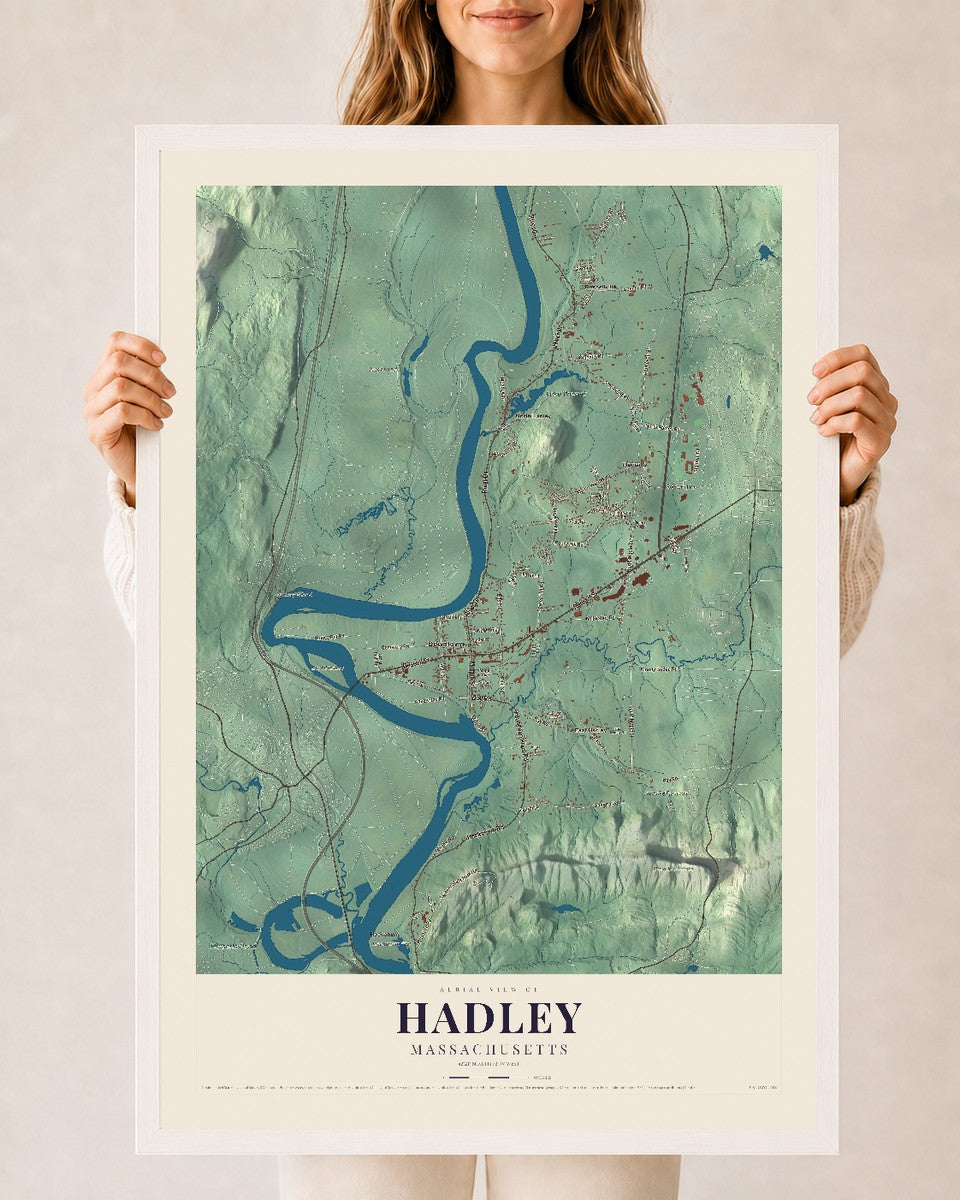 Hadley, Massachusetts map print - 24 x 36 white Ayous wood frame