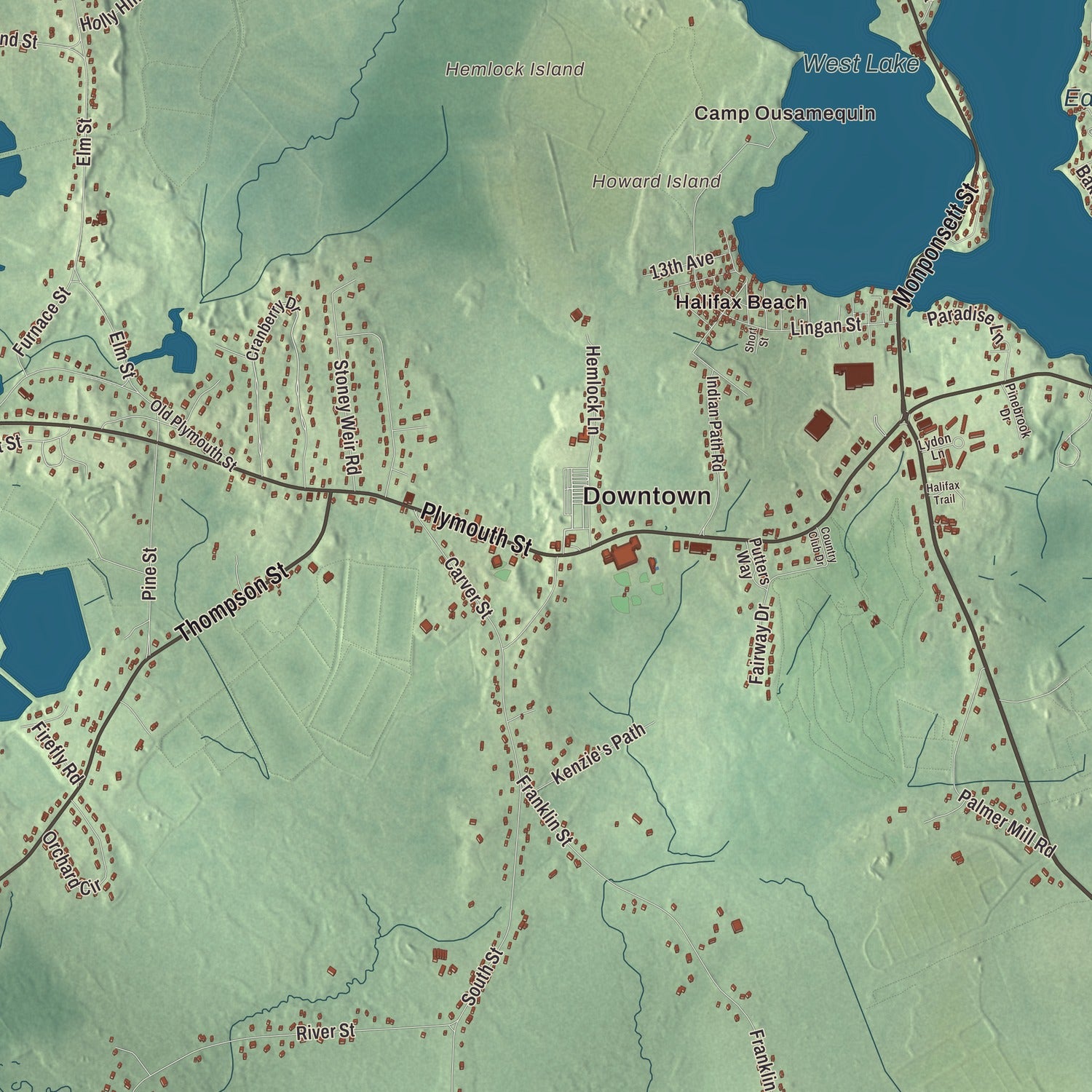 Street and neighborhood detail from the Halifax, Massachusetts map