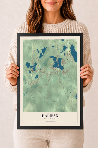 Halifax, Massachusetts map print - 12 x 18 black Ayous wood frame