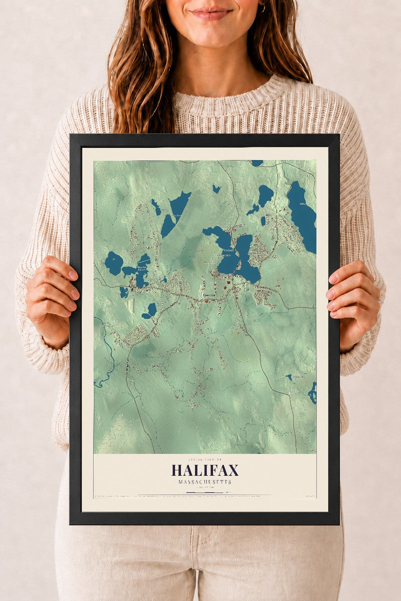 Halifax, Massachusetts map print - 12 x 18 black Ayous wood frame