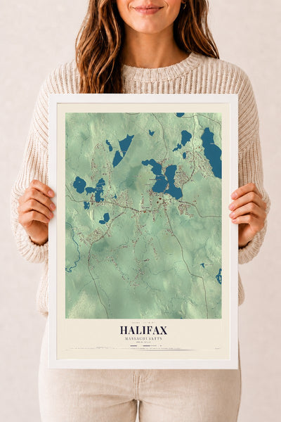 Halifax, Massachusetts map print - 12 x 18 white Ayous wood frame
