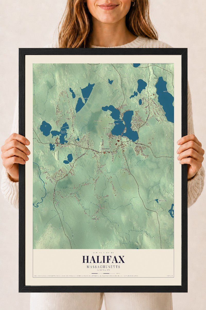 Halifax, Massachusetts map print - 18 x 24 black Ayous wood frame