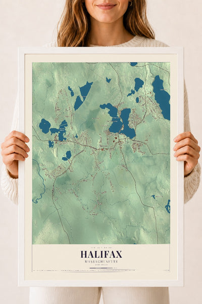 Halifax, Massachusetts map print - 18 x 24 white Ayous wood frame
