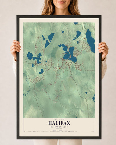 Halifax, Massachusetts map print - 24 x 36 black Ayous wood frame