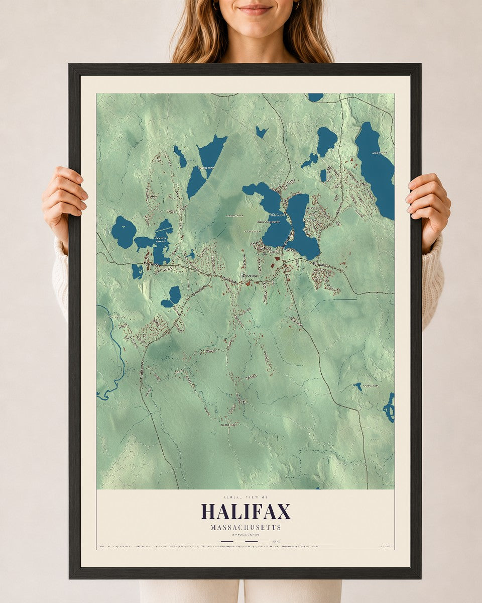 Halifax, Massachusetts map print - 24 x 36 black Ayous wood frame