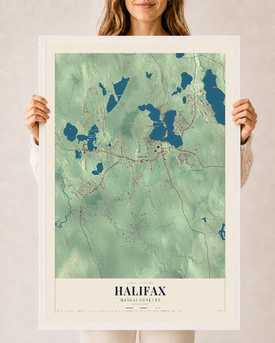 Halifax, Massachusetts map print - 24 x 36 white Ayous wood frame