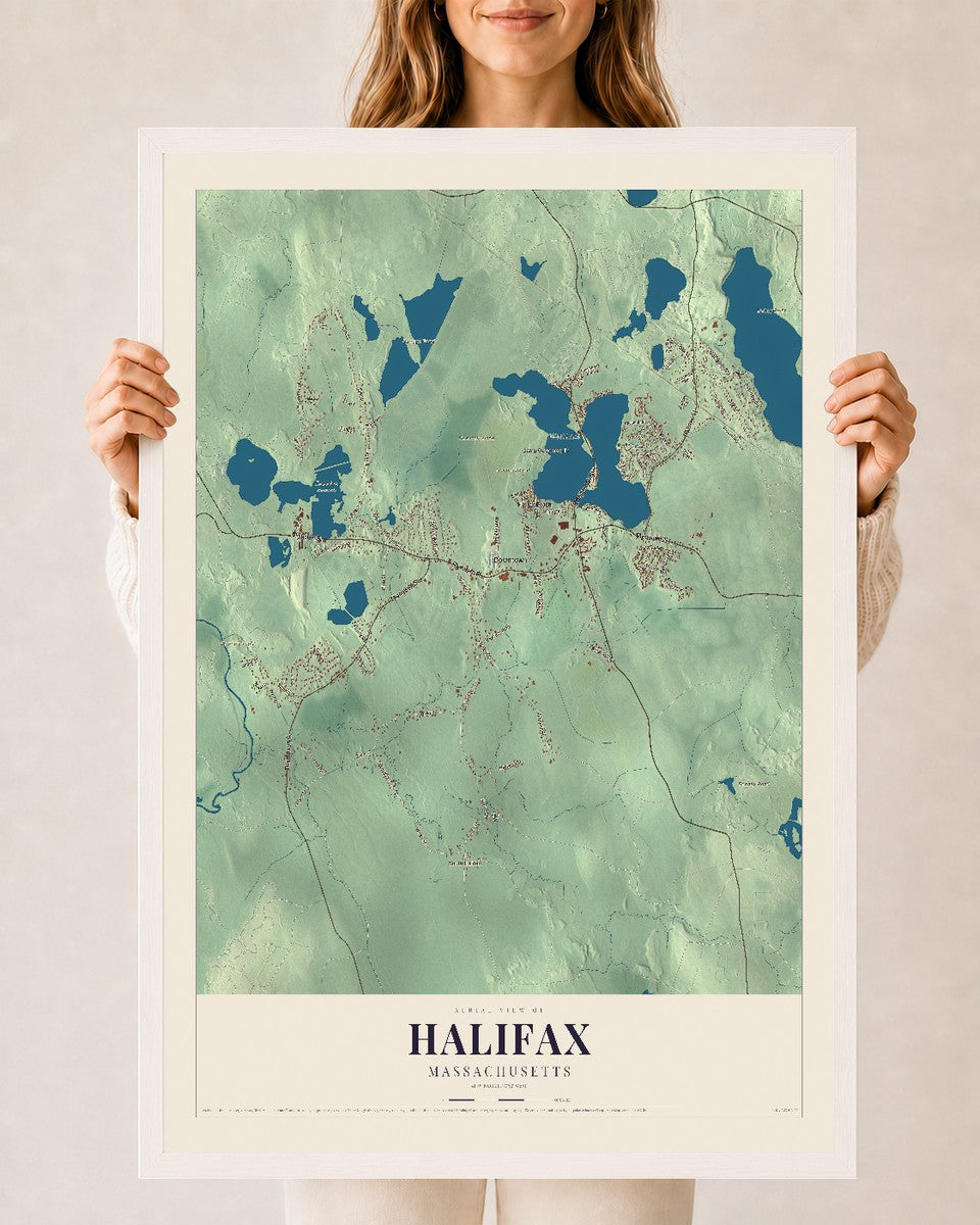 Halifax, Massachusetts map print - 24 x 36 white Ayous wood frame