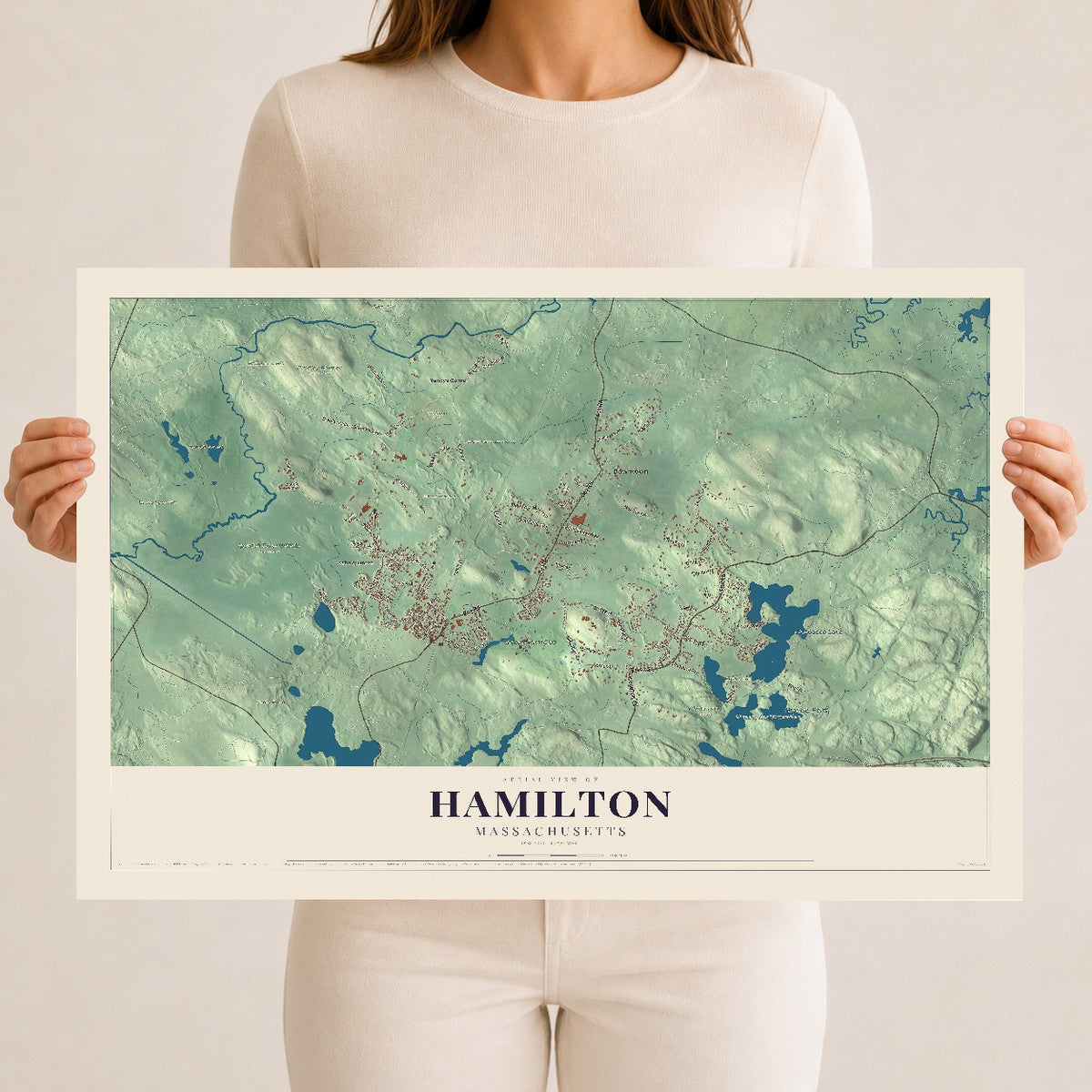 Hamilton, Massachusetts map print - 12 x 18 archival matte print